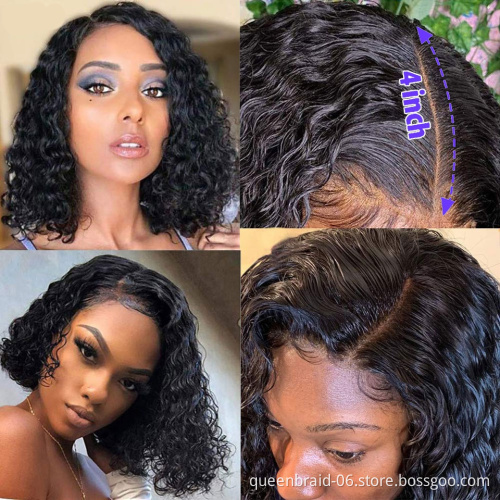 Short Bob Wigs 4x4 Transparent Lace Closure Wigs Brazilian Curly Wave Lace Front Wigs Human Hair Pre Plucked Natural Hairline